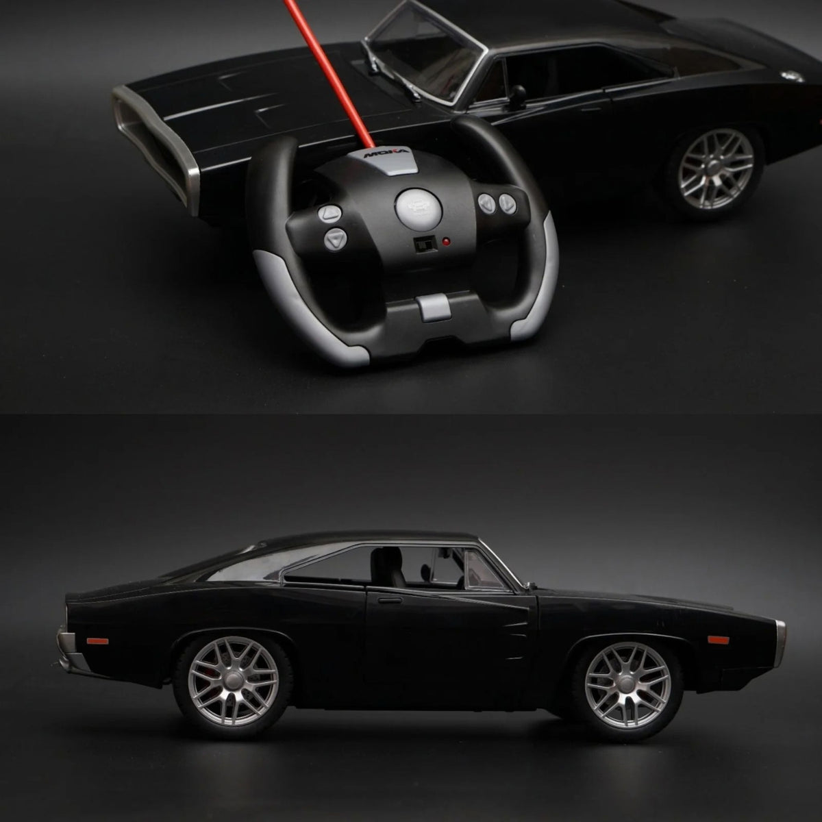 Black KGF Style Remote Control Muscle Car Diecast Model with Opening Doors Collectible