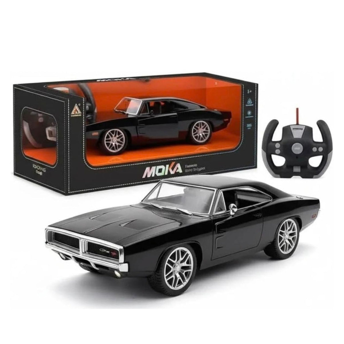 Black KGF Style Remote Control Muscle Car Diecast Model with Opening Doors Collectible