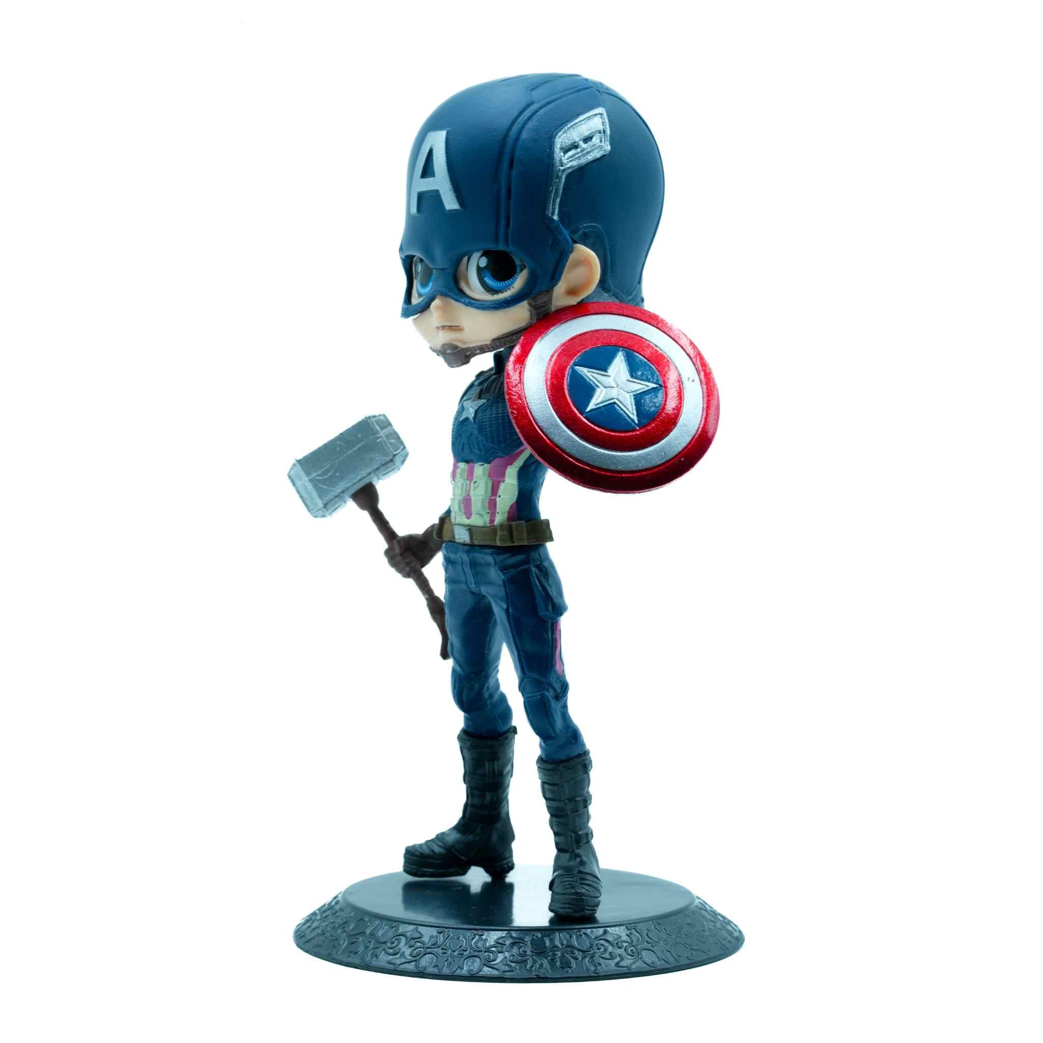 Captain America Chibi Figure with Shield and Mjolnir Marvel Avengers Collectible Figurine
