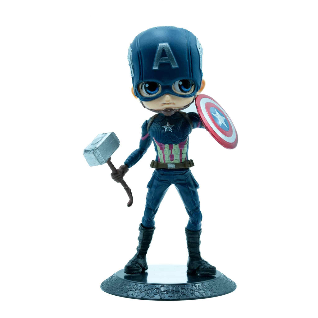 Captain America Chibi Figure with Shield and Mjolnir Marvel Avengers Collectible Figurine