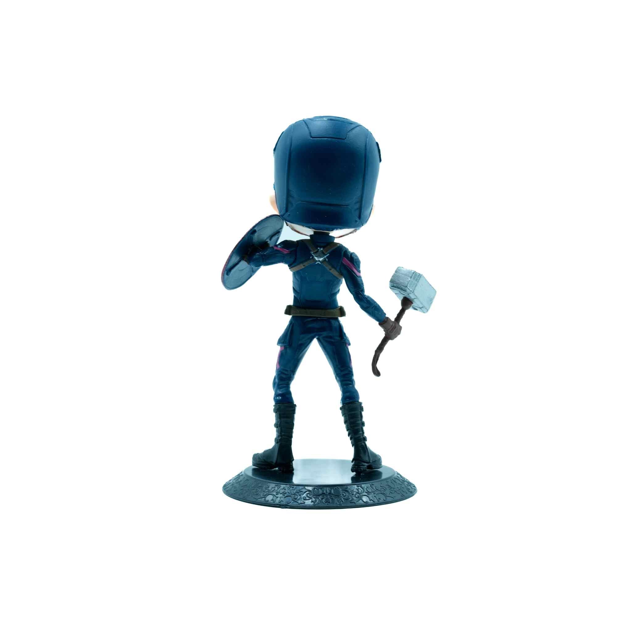 Captain America Chibi Figure with Shield and Mjolnir Marvel Avengers Collectible Figurine