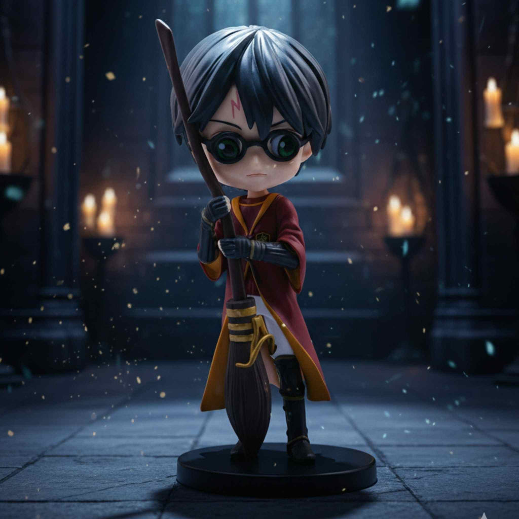Harry Potter Chibi Figure with Broomstick Cute Collectible Toy 1 Collectibles