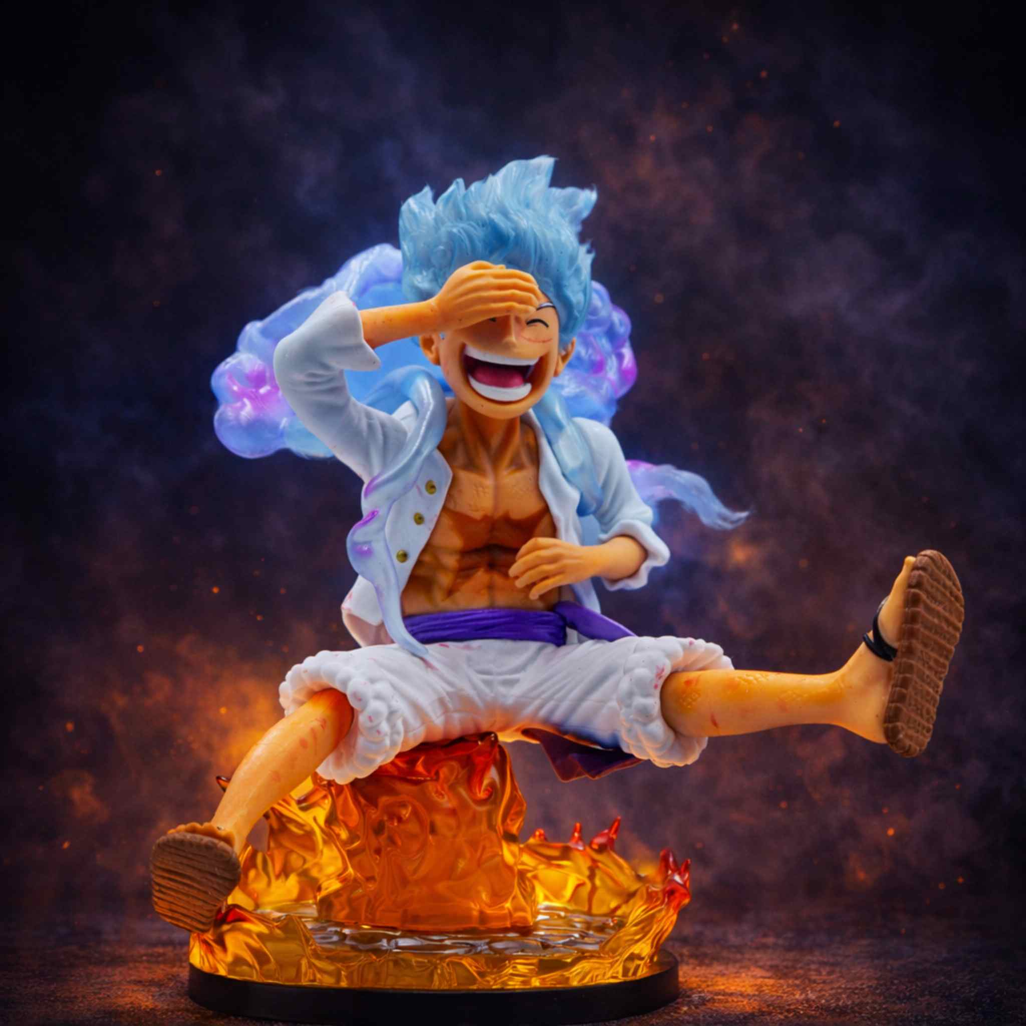 Monkey D. Luffy Gear 5 Laughing Pose Flame Base Anime Collectible Figurine