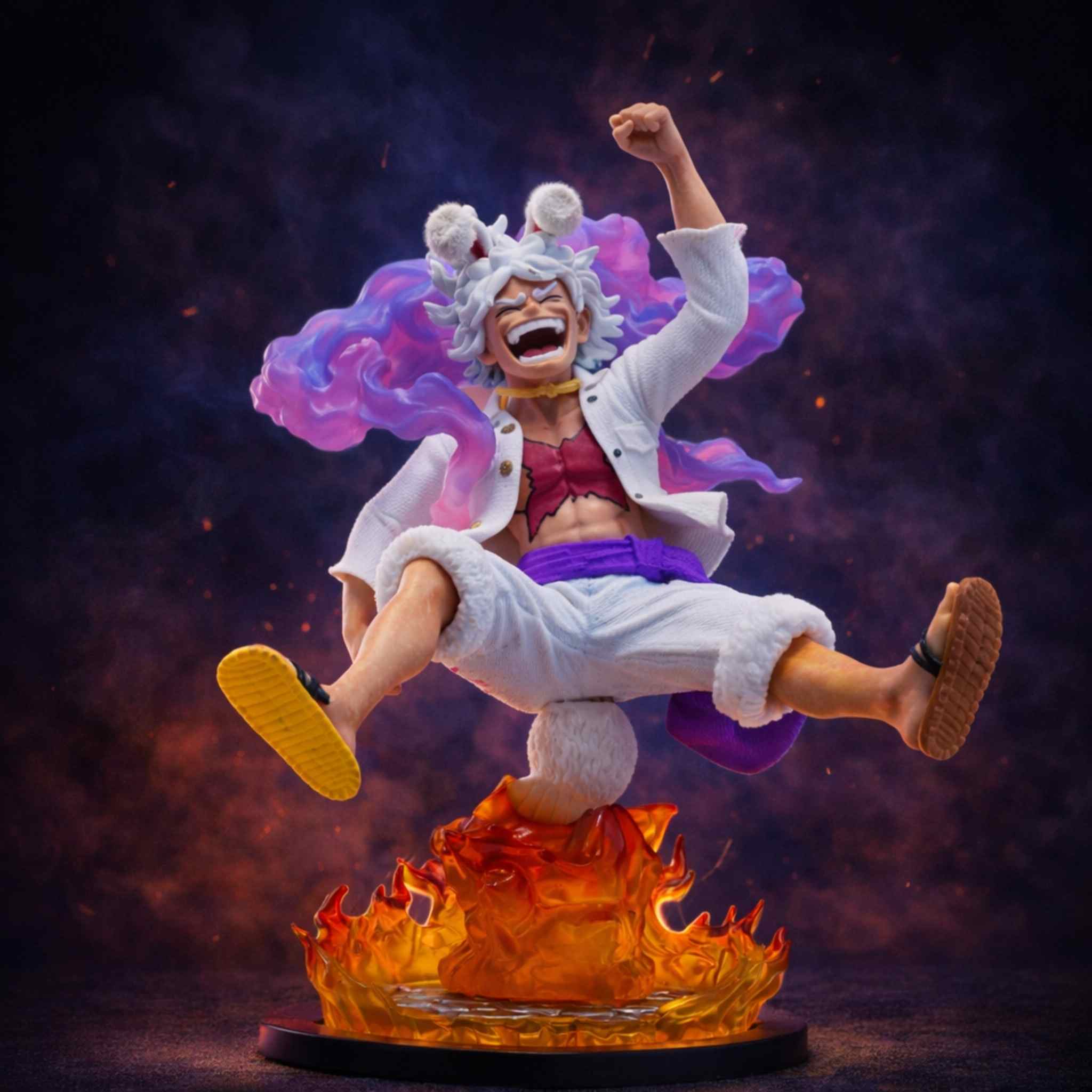 Monkey D. Luffy Gear 5 Jumping Pose Flame Base Anime Collectible Figurine 1 Collectibles