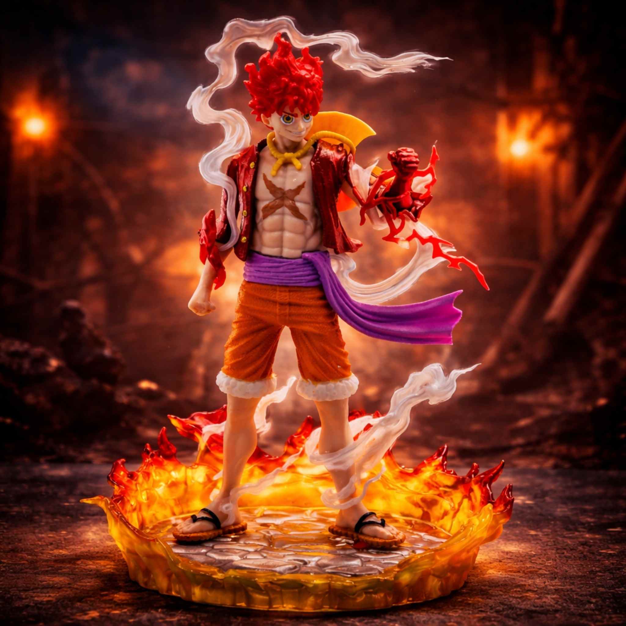 One Piece Luffy Red Hawk Fire Mode Anime Action Figurine 1 Collectibles