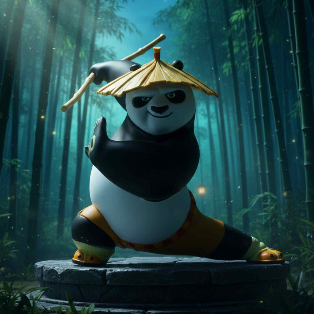 Po Kung Fu Panda Action Figurine with Hat Pose 1 Collectibles